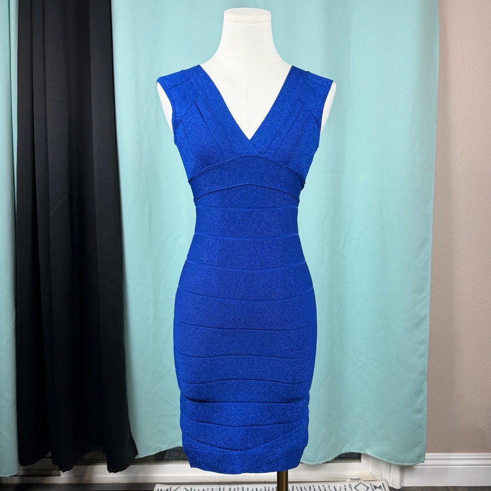 G by GUESS Dalton Bandage Dress Blue XS Metallic Bodycon Clubwear Party